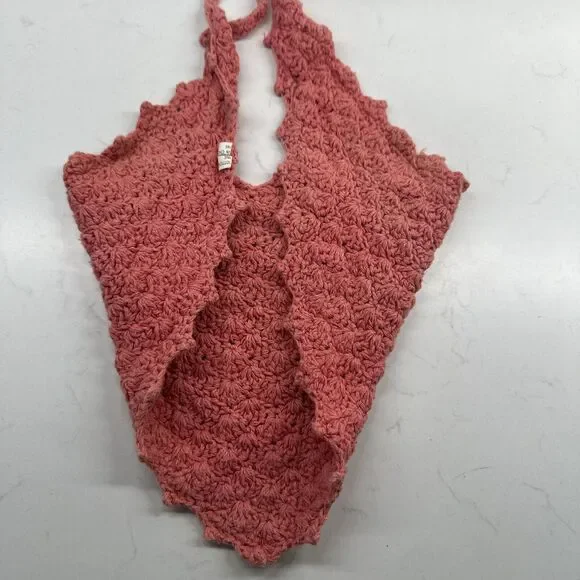 Handmade Crochet Boho Head Scarf Bandana Kerchief Hair Scarf Pink/Salmon - Picture 12 of 13